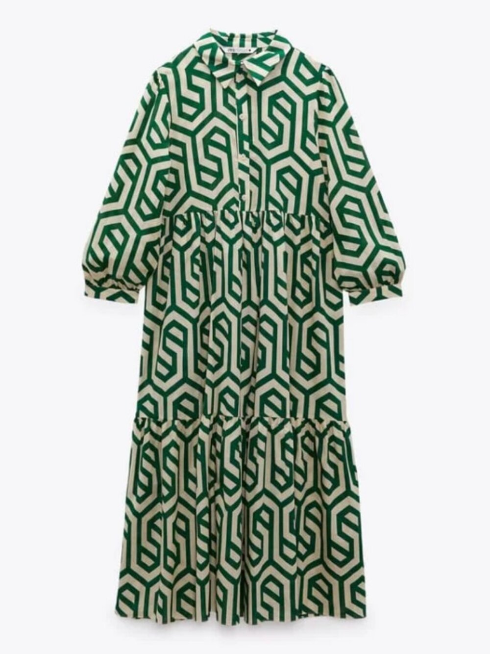 Green print tiered dress